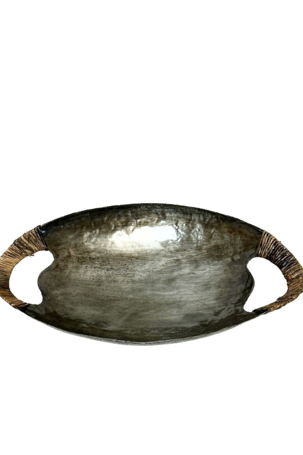 Vi Bella Solid Metal Bowl with Woven Handles