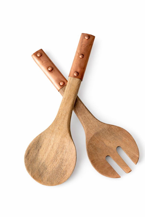 Coppermill Kitchen Wood Serving Utensils with Copper Strap Handles