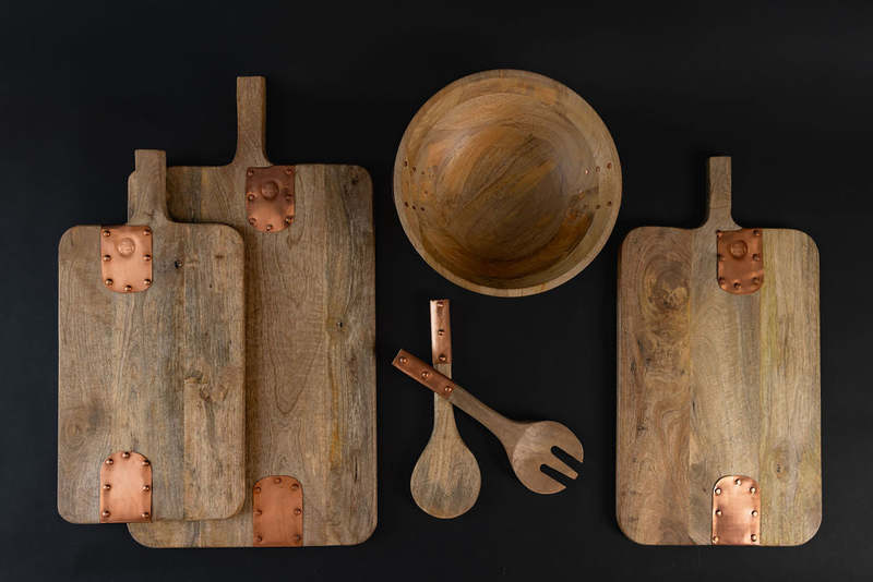 Coppermill Kitchen Vintage Inspired Wooden Charcuterie Board with Handmade Copper Details