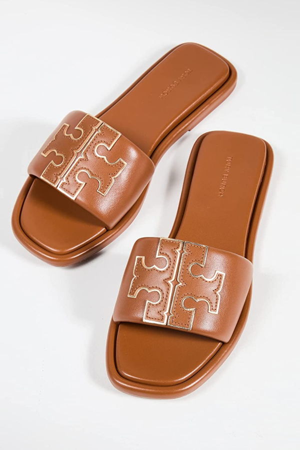 Tory Burch Double T Sport Slide Sandals - Bourbon Miele/Gold