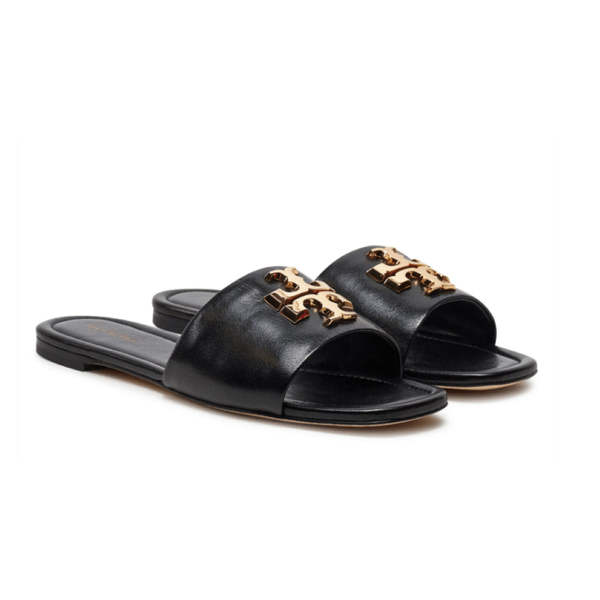 Tory Burch Eleanor Leather Slides - Perfect Black/Gold
