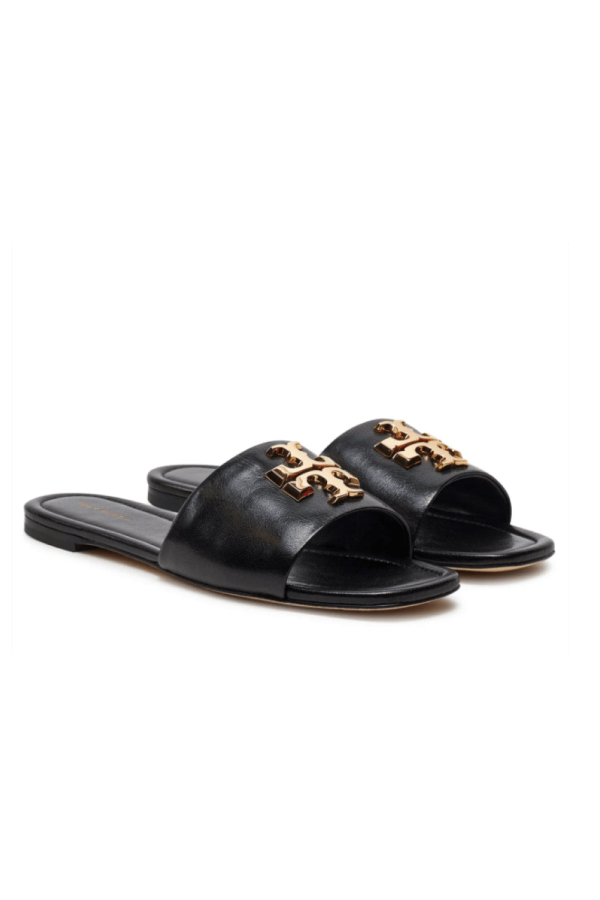 Tory Burch Eleanor Leather Slides - Perfect Black/Gold