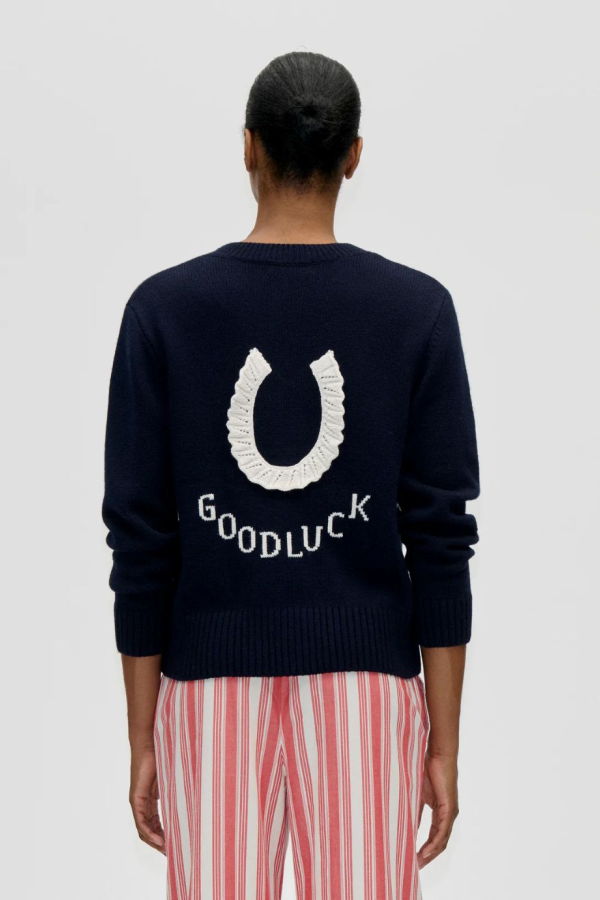 Stine Goya Lucky Horse Crewneck Cardigan - Navy