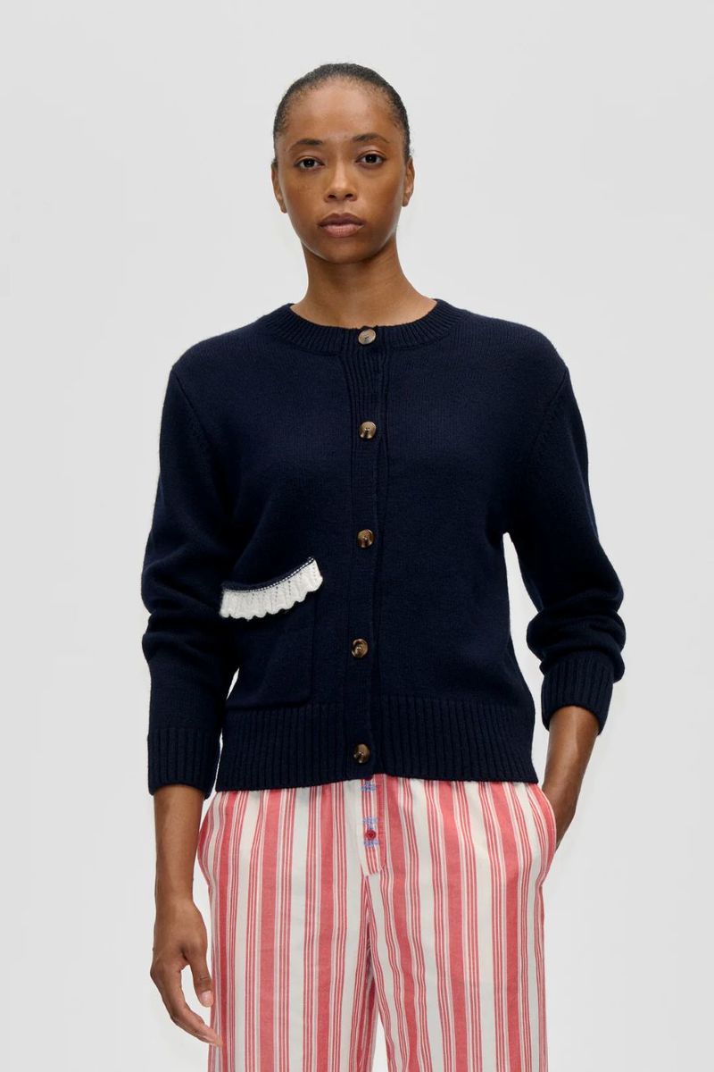 Stine Goya Lucky Horse Crewneck Cardigan - Navy
