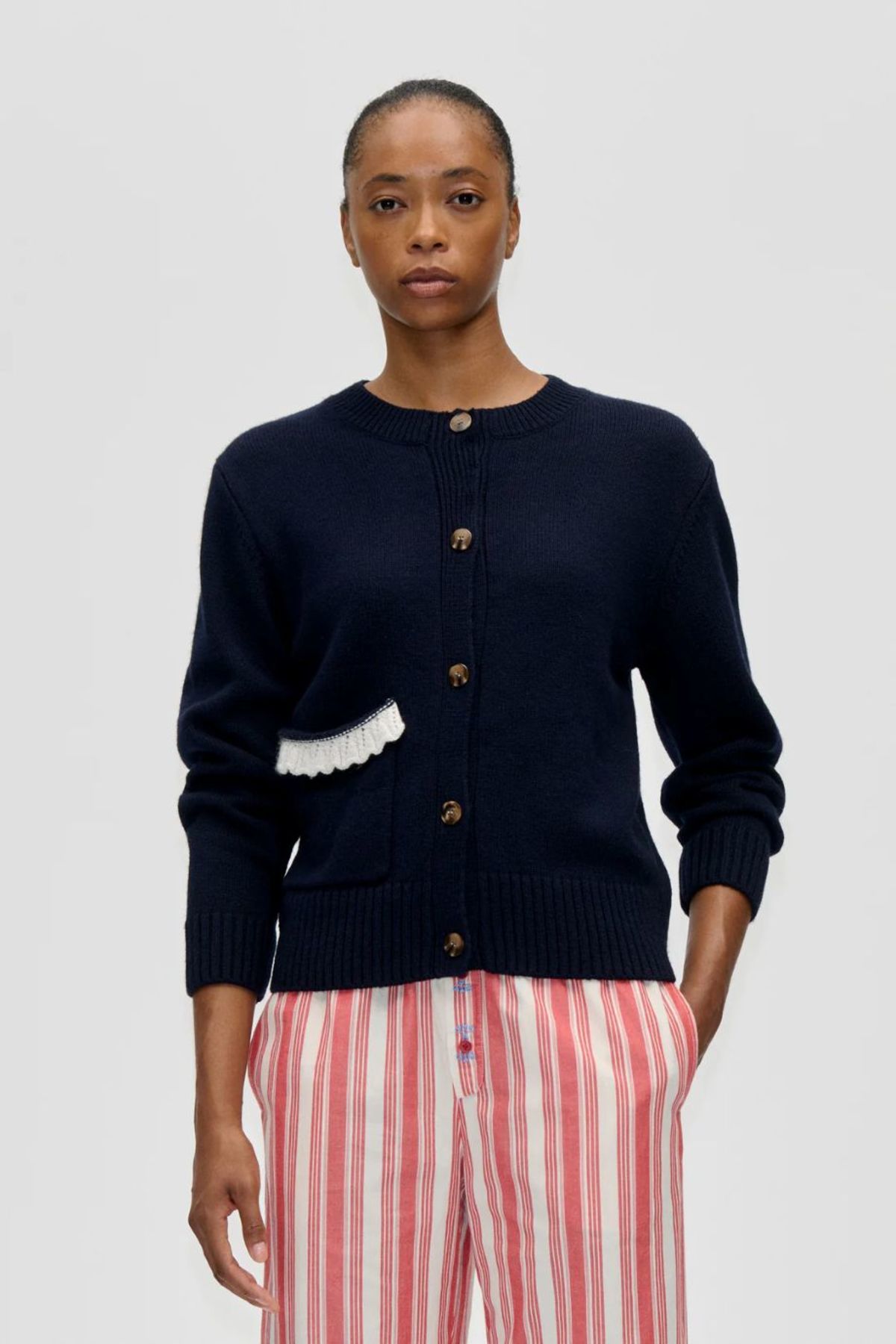 Stine Goya Lucky Horse Crewneck Cardigan - Navy - Image 3 of 4