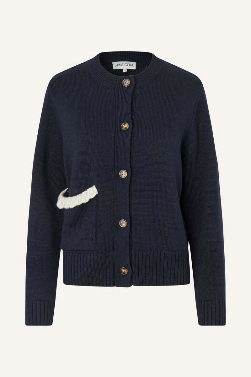Stine Goya Lucky Horse Crewneck Cardigan - Navy