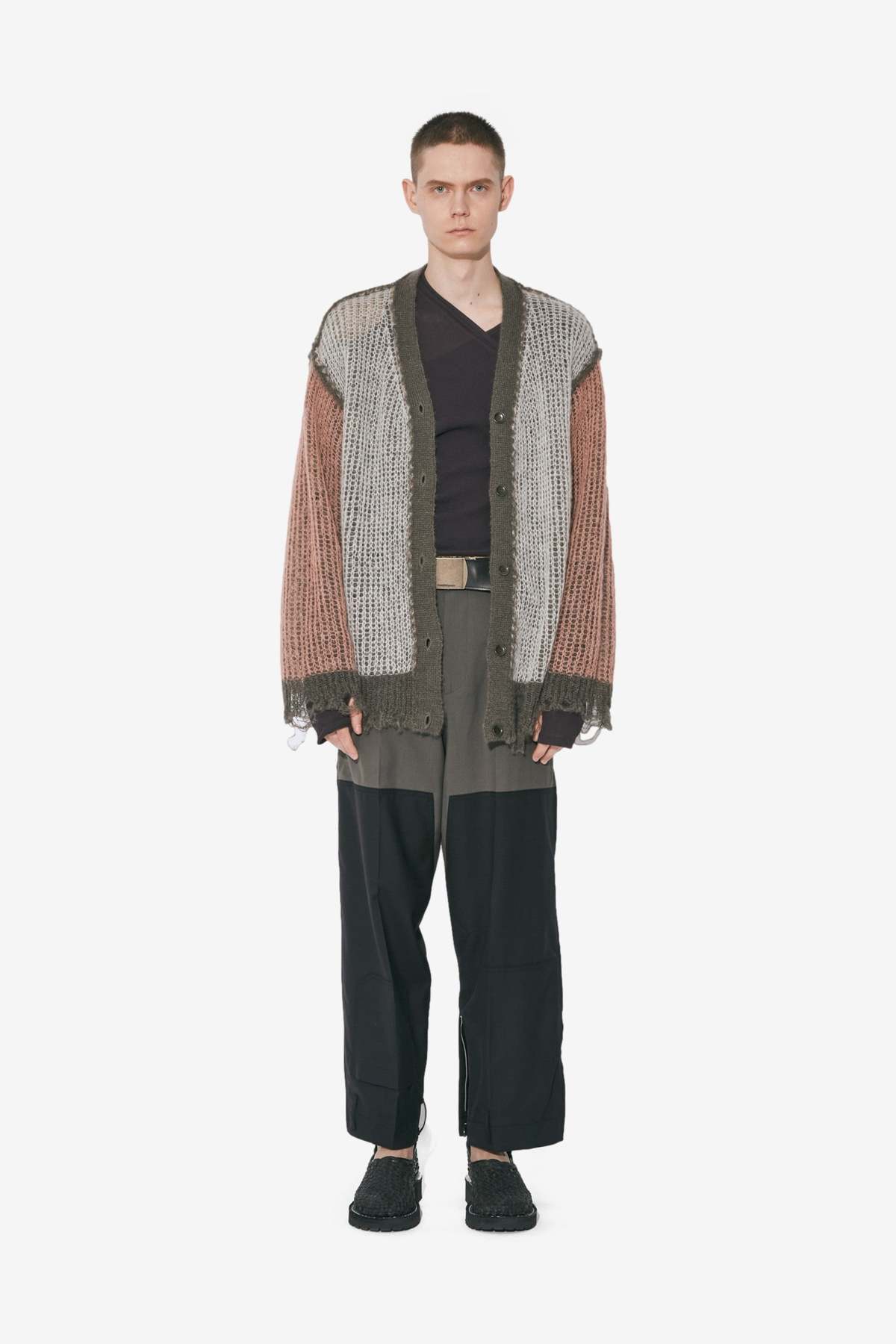 BEAUTIFUL PEOPLE Wooled Mohair Knitted Reversible Cardigan - Olive - Image 3 of 4
