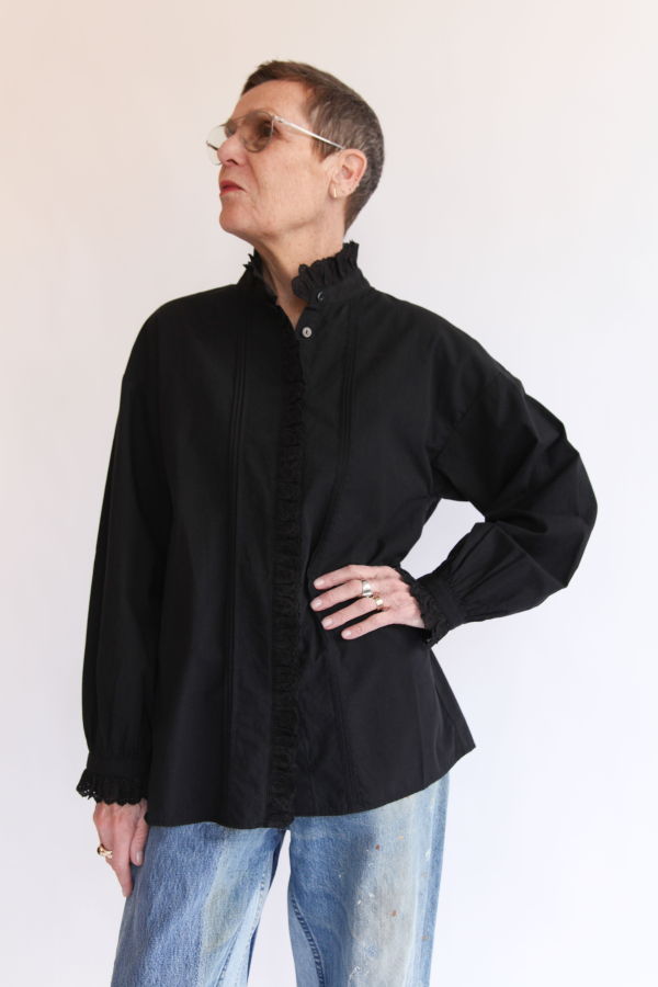 Dopple & Scent Vintage Lace Blouse Top - Black