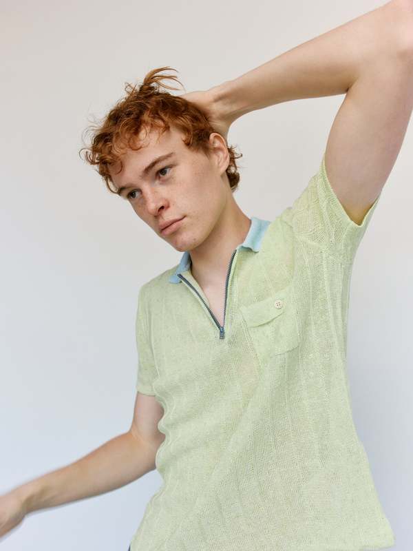 Marni Acid Green Cotton Linen Boucle Polo