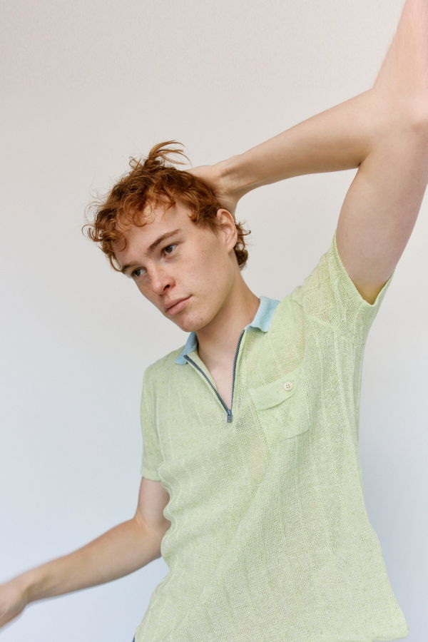 Marni Acid Green Cotton Linen Boucle Polo