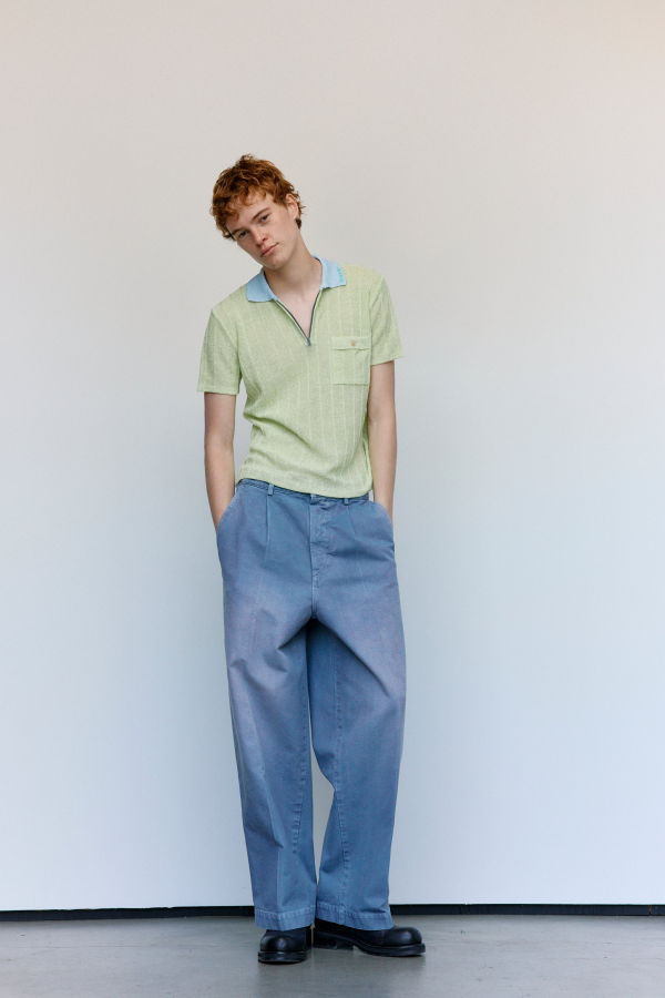 Marni Acid Green Cotton Linen Boucle Polo