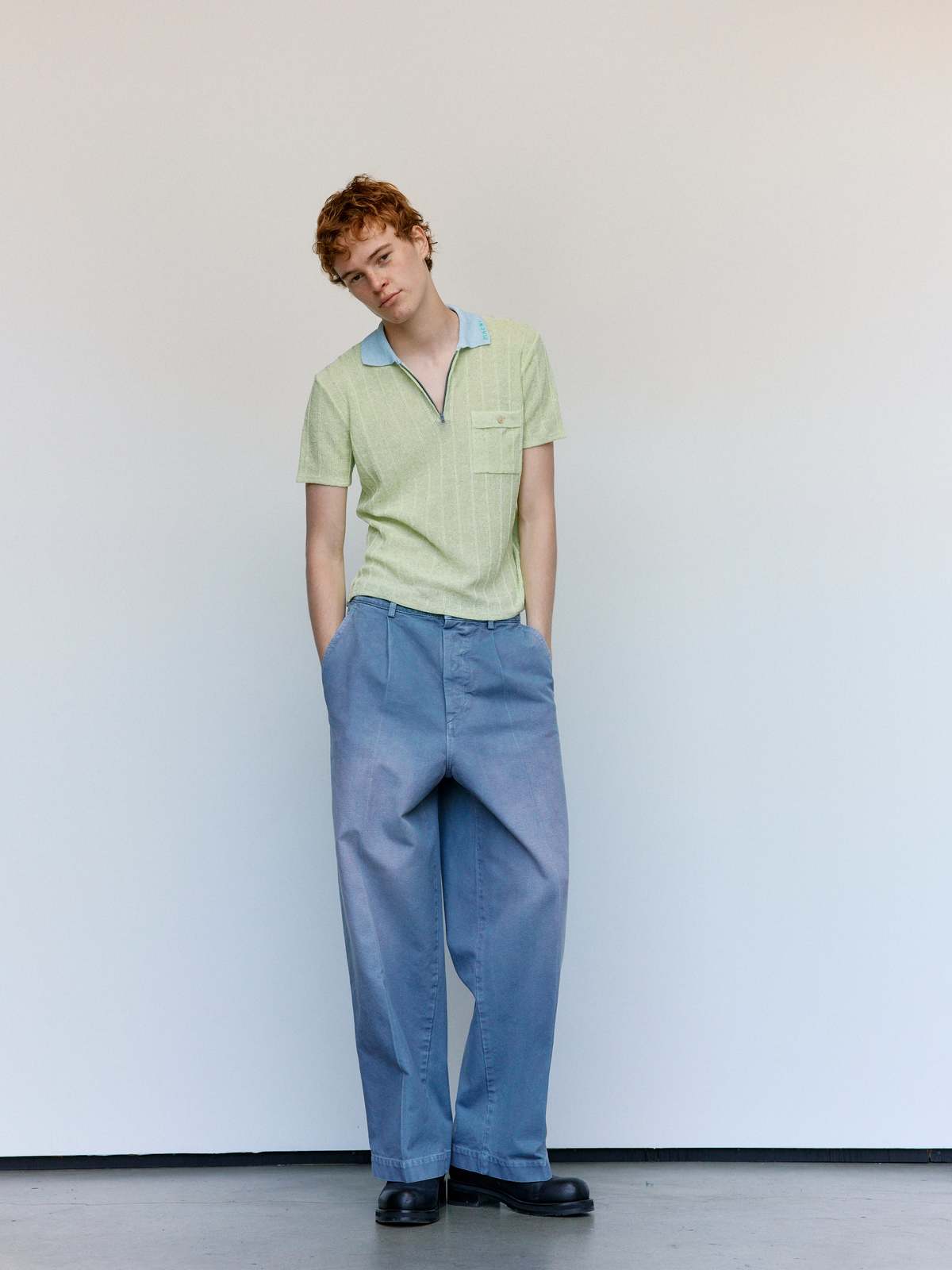 Marni Acid Green Cotton Linen Boucle Polo - Image 2 of 7