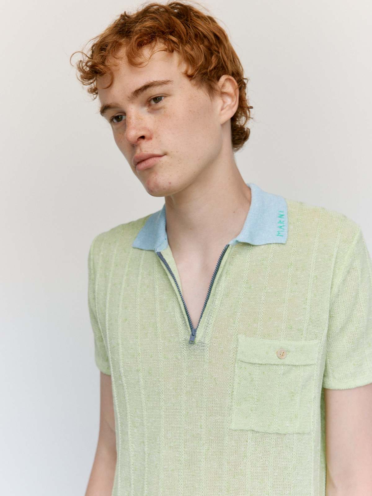 Marni Acid Green Cotton Linen Boucle Polo - Image 3 of 7
