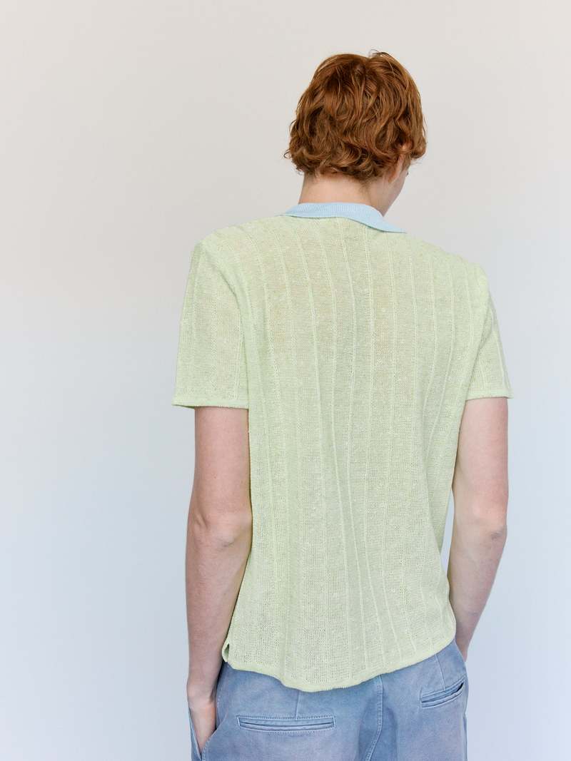 Marni Acid Green Cotton Linen Boucle Polo