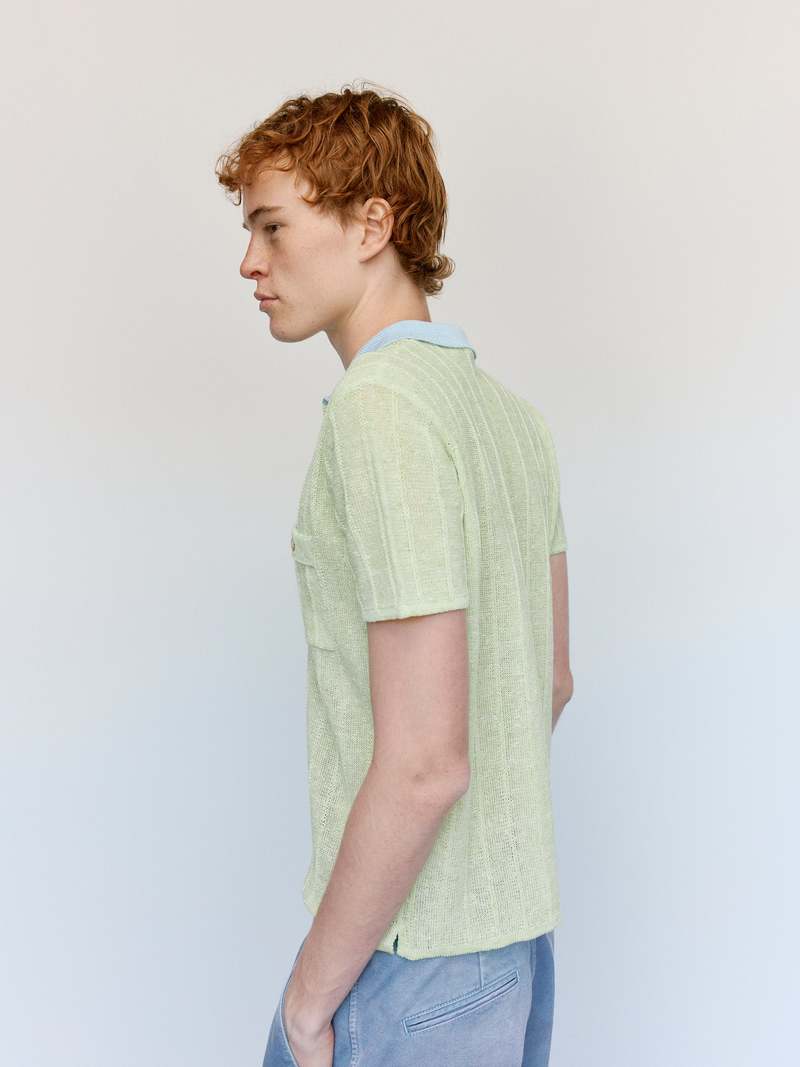 Marni Acid Green Cotton Linen Boucle Polo