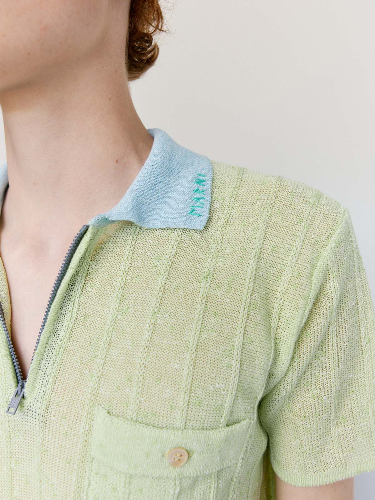 Marni Acid Green Cotton Linen Boucle Polo - Image 7 of 7