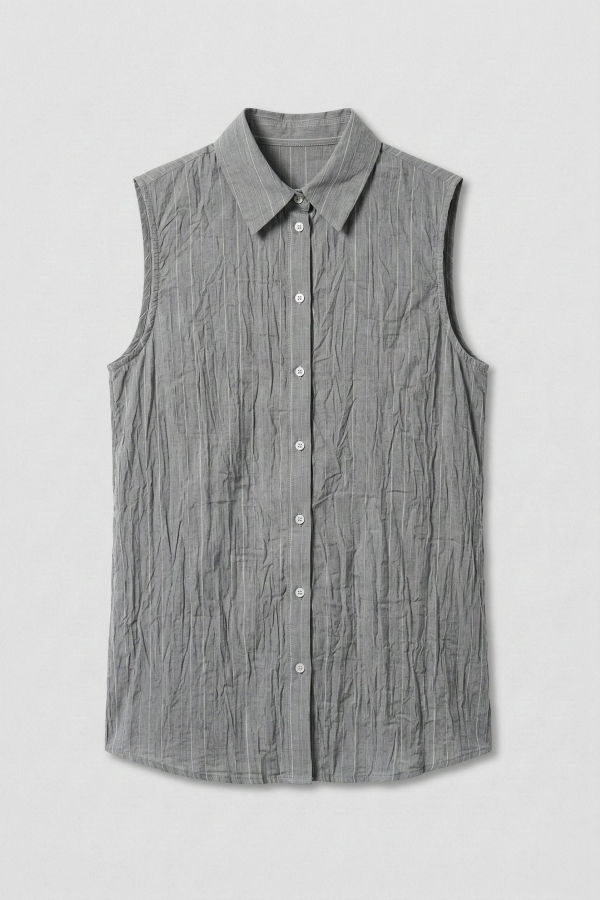 Colmillo de Morsa Sleeveless Shirt Gray Textured Viscose Top