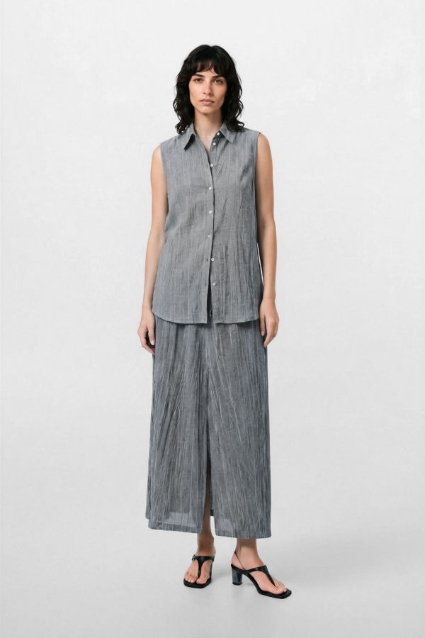 Colmillo de Morsa Sleeveless Shirt Gray Textured Viscose Top