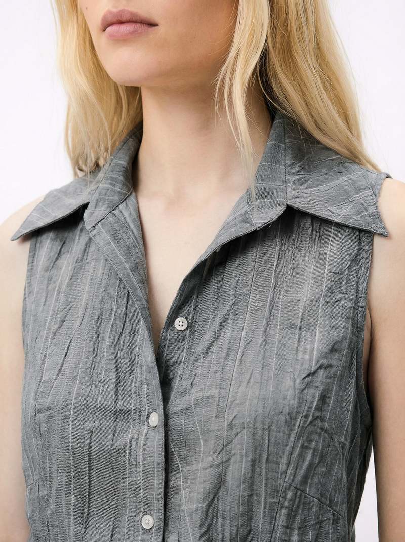 Colmillo de Morsa Sleeveless Shirt Gray Textured Viscose Top
