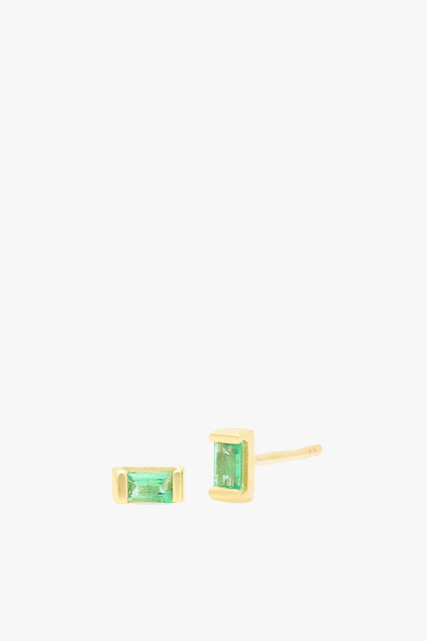 Eriness Emerald Baguette Studs - 14kYG