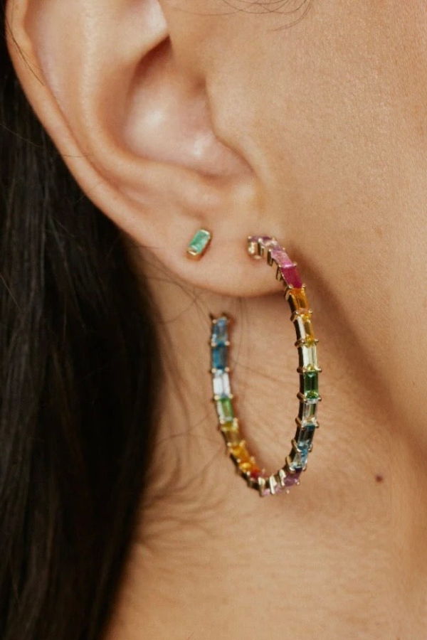 Eriness Emerald Baguette Studs - 14kYG