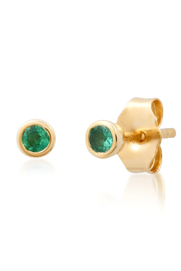 Eriness Emerald Bezel Set Studs - 14K Yellow Gold