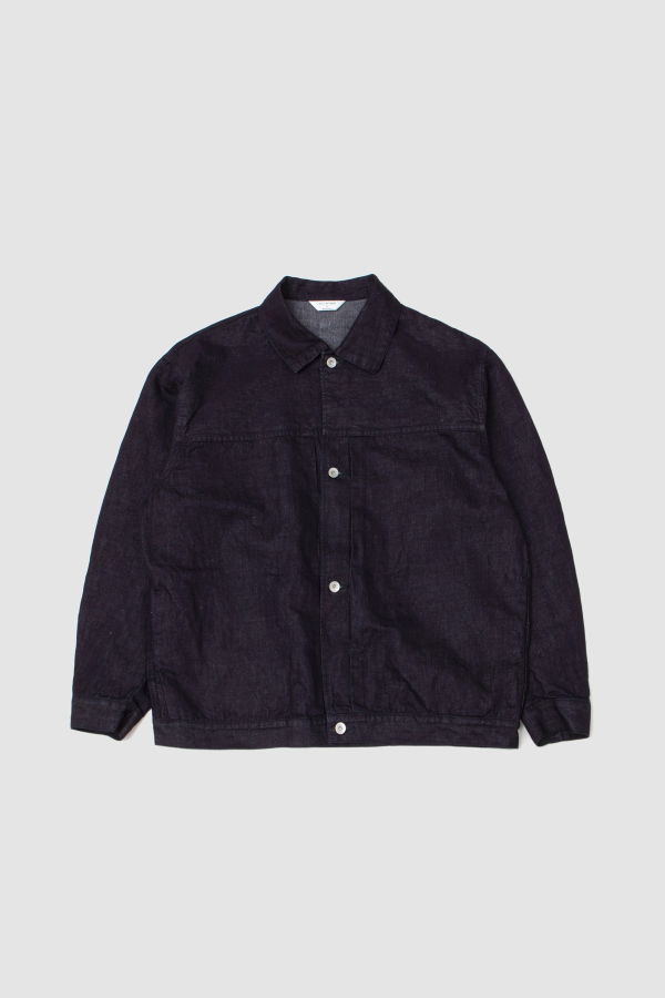 Still By Hand Hemp Mixed Denim Blouson Jacket - Dark Navy