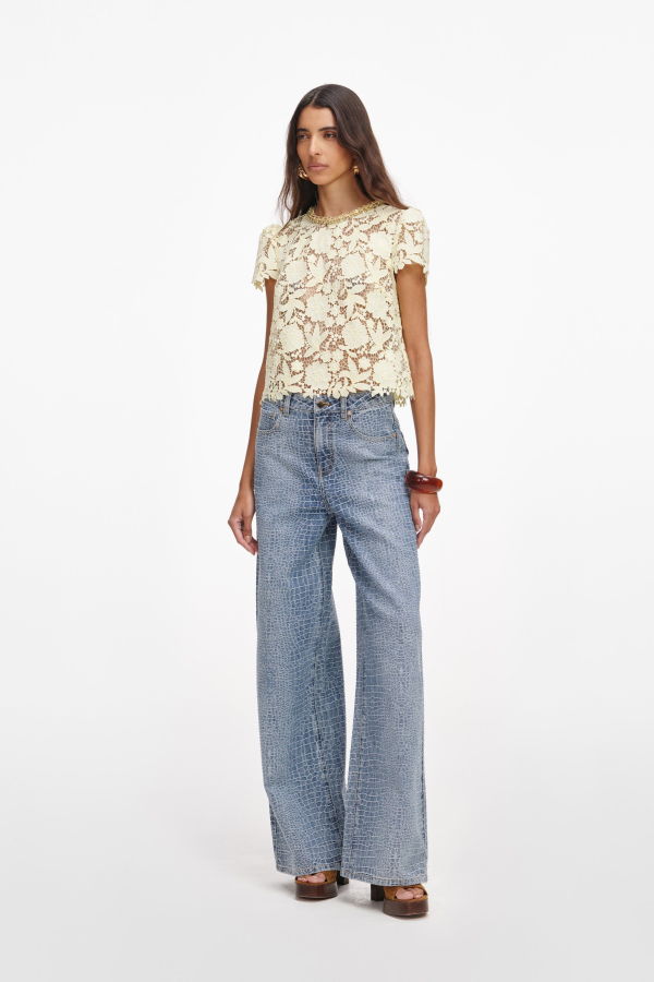 Self-Portrait Lace Top - Yellow