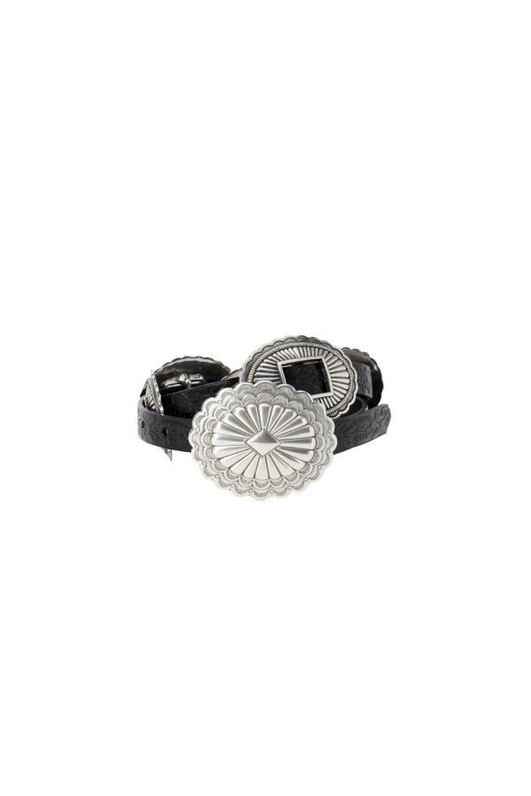 The Great. The Tooled Leather Concho Belt - Black/Silver