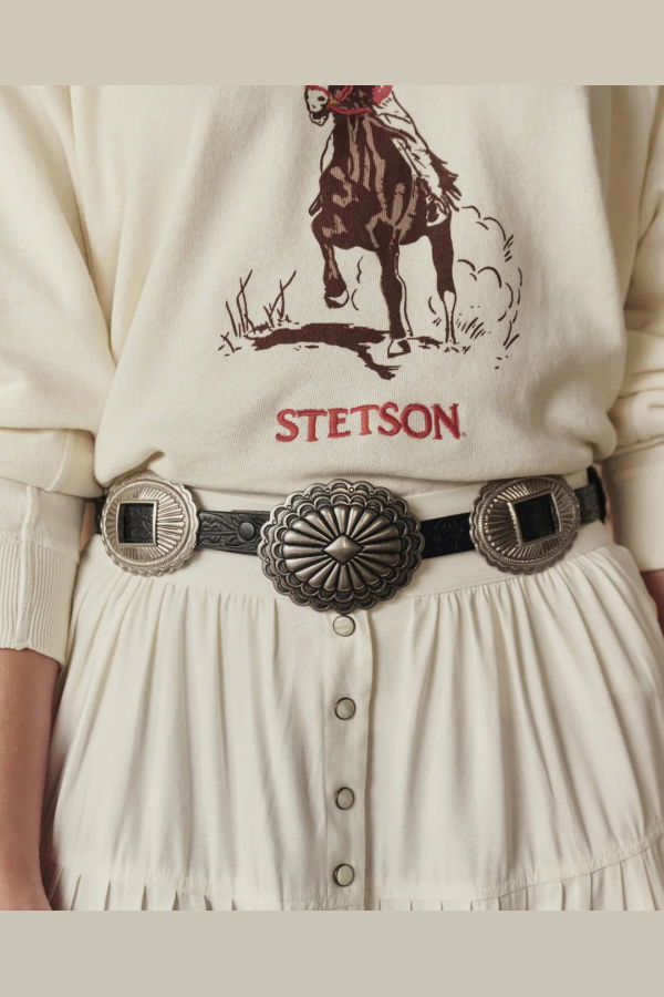 The Great. The Tooled Leather Concho Belt - Black/Silver