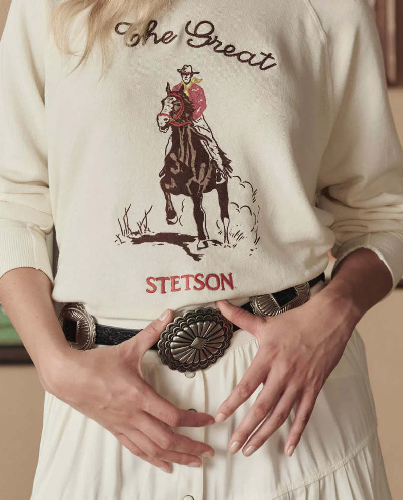 The Great. The Tooled Leather Concho Belt - Black/Silver