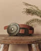 The Great. The Tooled Leather Concho Belt - Cognac/Brass - Thumbnail 2