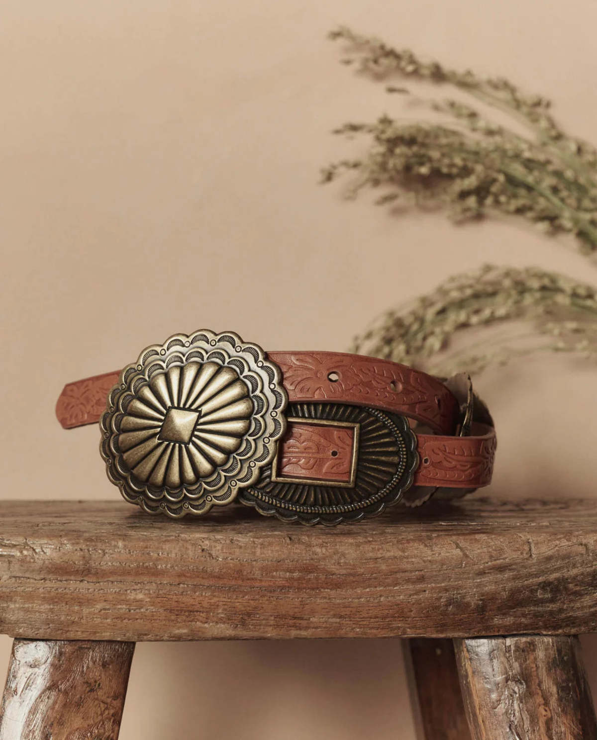 The Great. The Tooled Leather Concho Belt - Cognac/Brass - Image 2 of 5