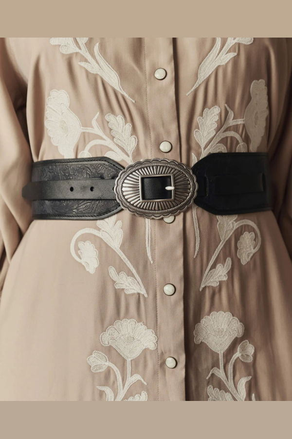 The Great. The Tooled Waist Belt - Black/Silver