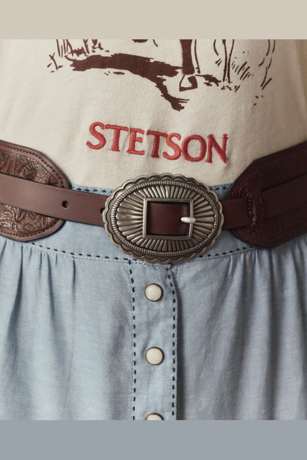 The Great. The Tooled Waist Belt - Brown/Silver