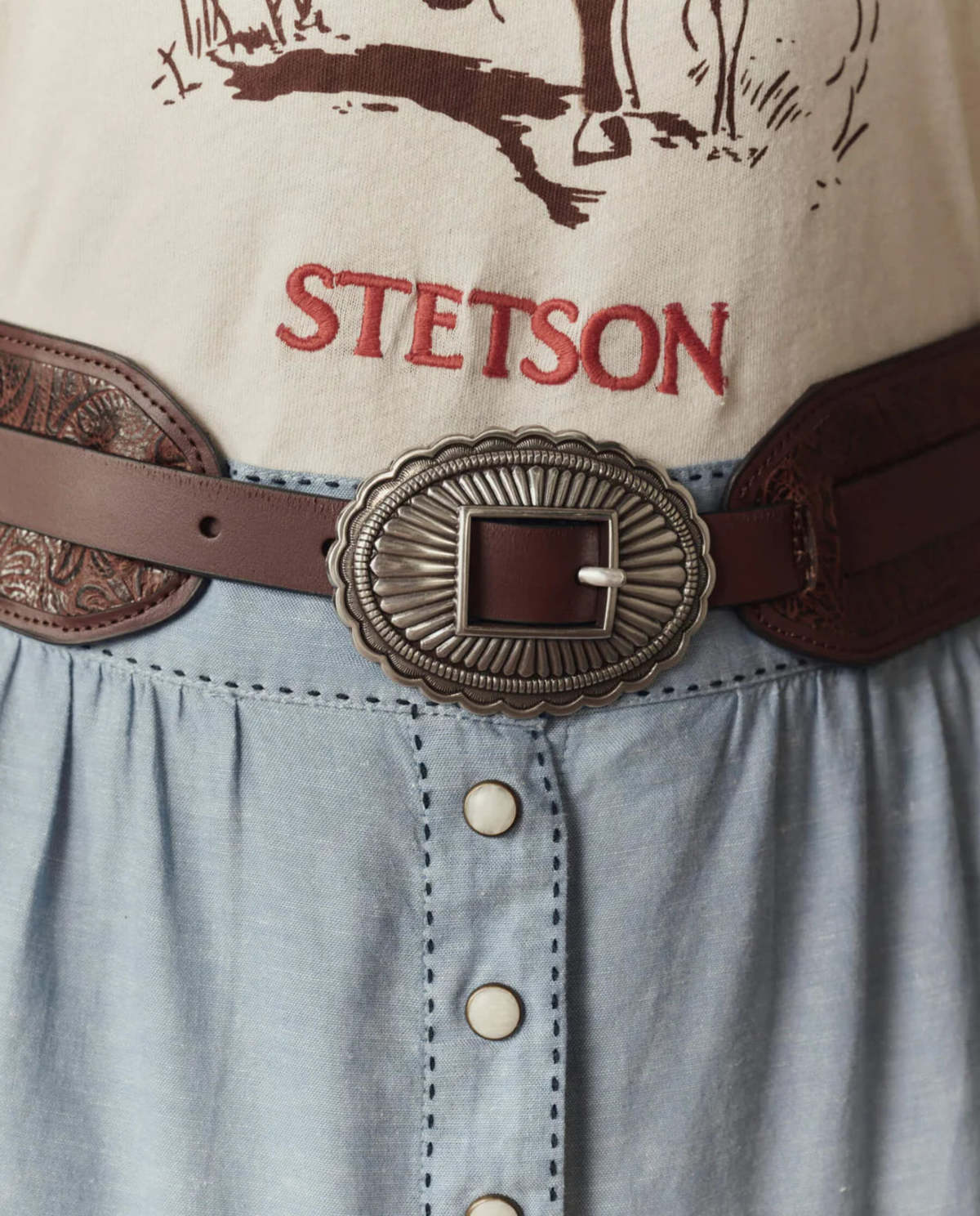 The Great. The Tooled Waist Belt - Brown/Silver - Image 2 of 6