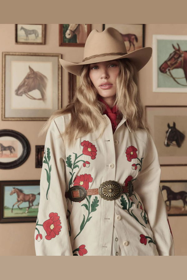 The Great. Western Embroidered Commodore Jacket - Cream