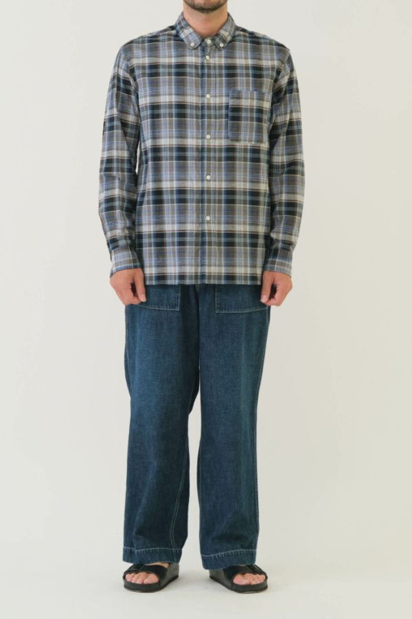 Sage de Cret CO/LI Madras Check Short Point Button Down Collar Shirt