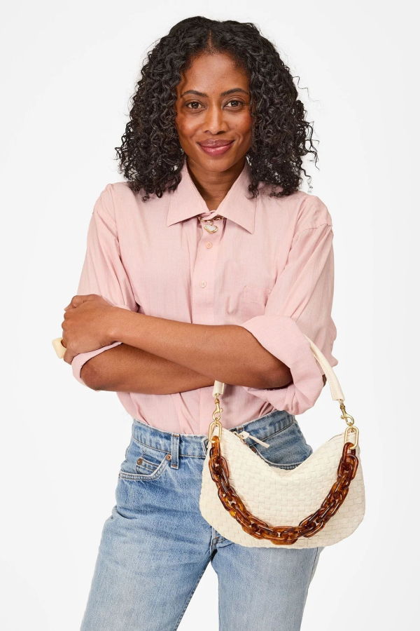 Clare V. Petit Moyen Messenger Woven Checker Bag