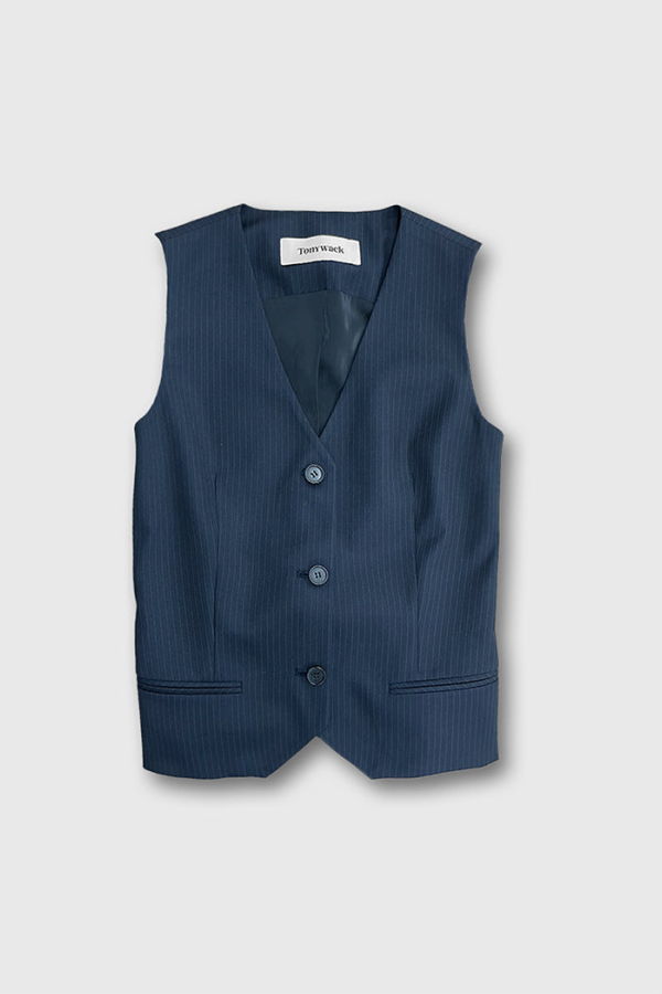 TONYWACK Wool Tailored Vest - Navy Pinstripe