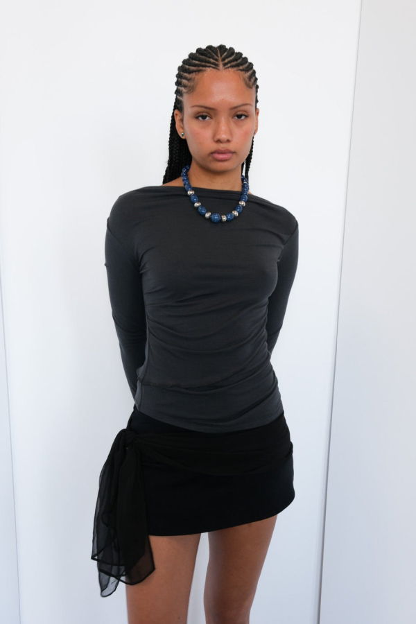 Geel Boatneck Drew Top - Charcoal