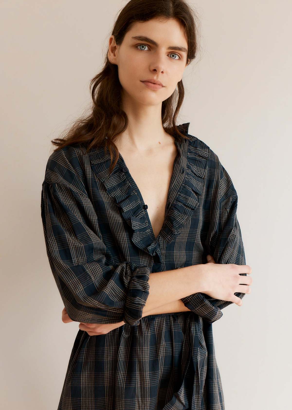 Caramel Frill Collar Dress - Image 1 of 5