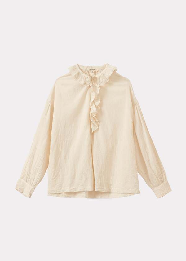 Caramel Frill Collar Cotton Blouse