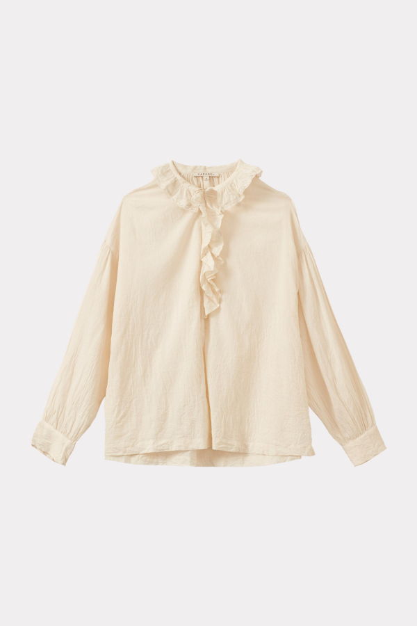 Caramel Frill Collar Cotton Blouse