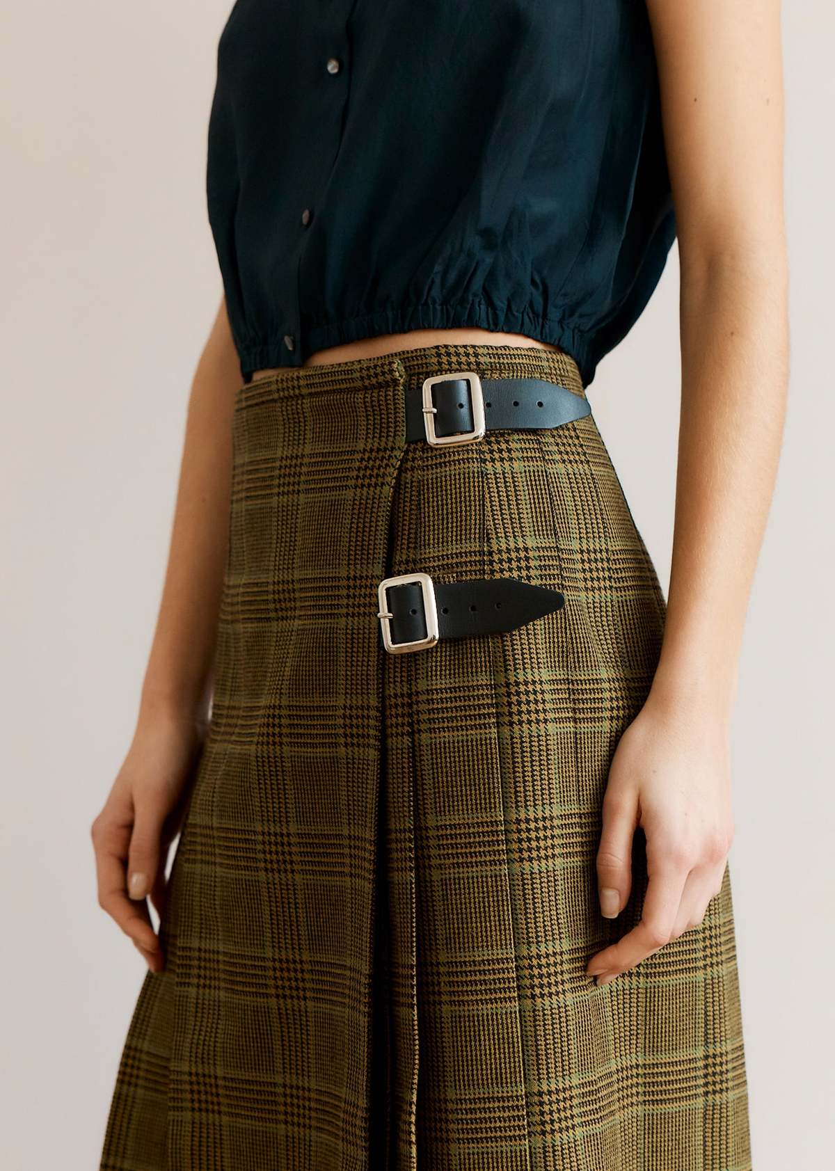 Kids Caramel Kilt - Grey/Green Tartan - Image 1 of 5