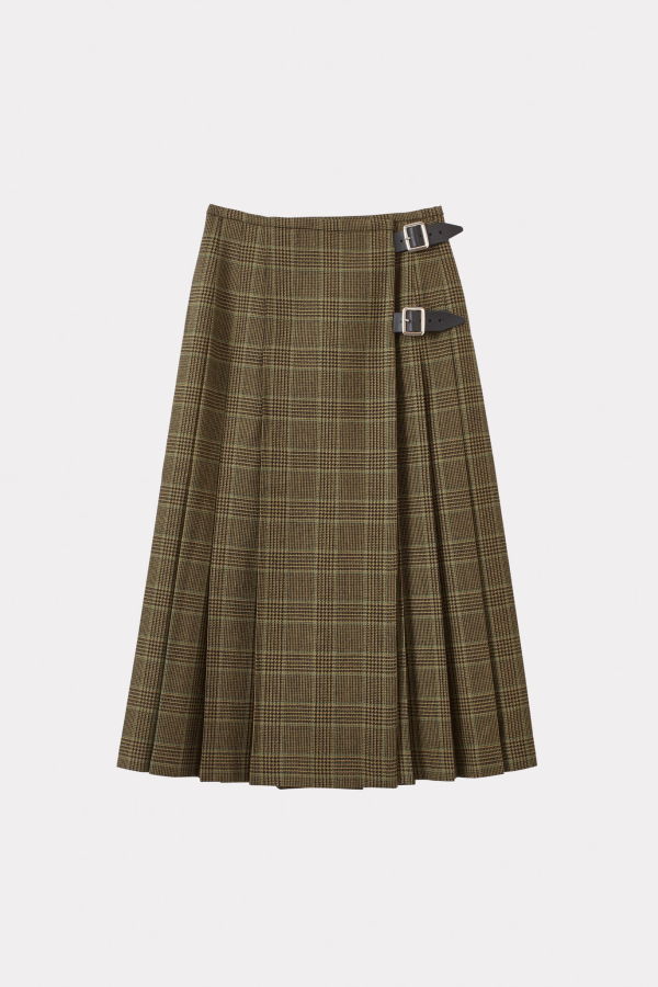 Kids Caramel Kilt - Grey/Green Tartan