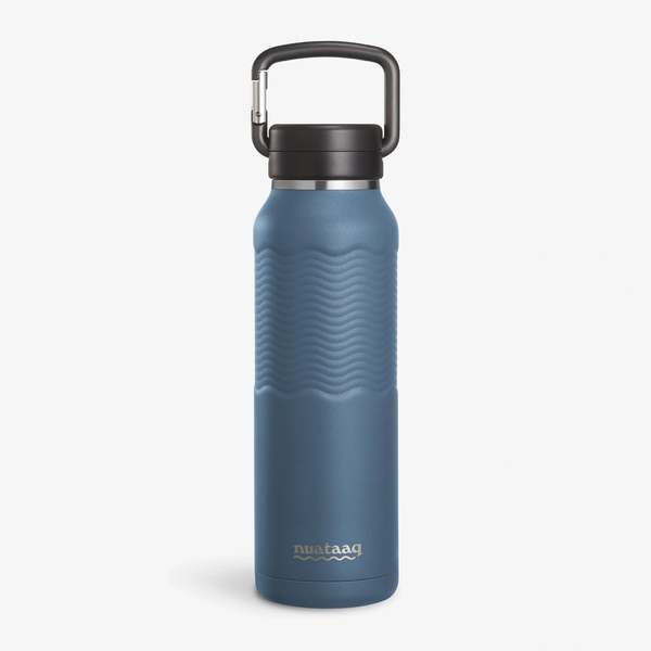 Nuataaq Carabiner Water Bottle with Clip Cap, 34oz / 1L - Lake Blue Nuataaq Carabiner Water Bottle with Clip Cap, 34oz / 1L - Lake Blue
