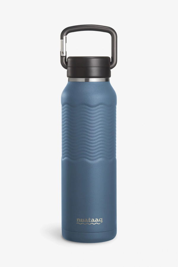 Nuataaq Carabiner Water Bottle with Clip Cap, 34oz / 1L - Lake Blue