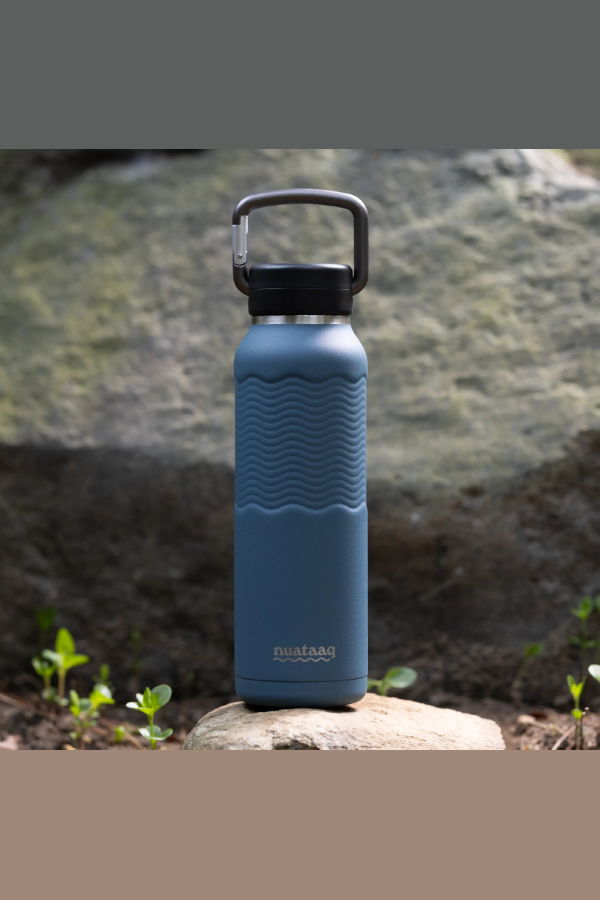 Nuataaq Carabiner Water Bottle with Clip Cap, 34oz / 1L - Lake Blue