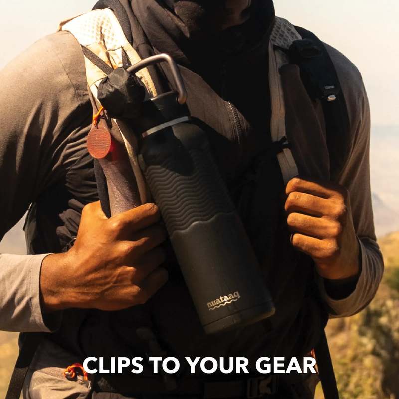 Nuataaq Carabiner Water Bottle with Clip Cap, 34oz / 1L - Lake Blue